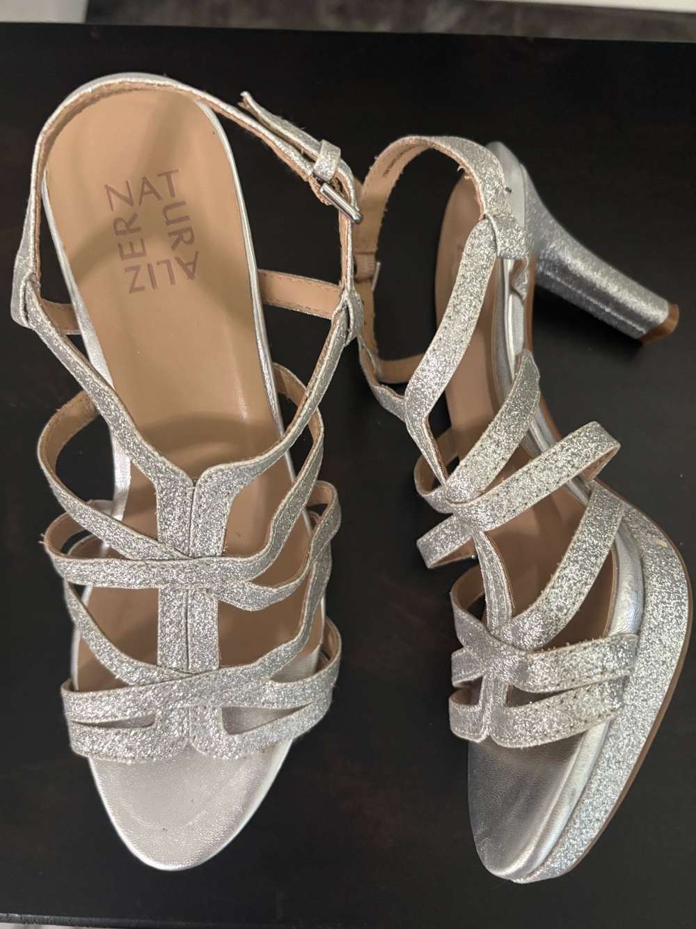 Naturalizer Silver Glitter Strappy High Heels size 7